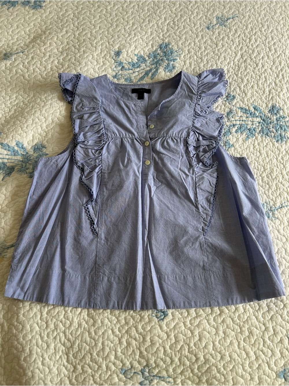 J. Crew Periwinkle Blue Ruffle-Trim Sleeveless Blouse